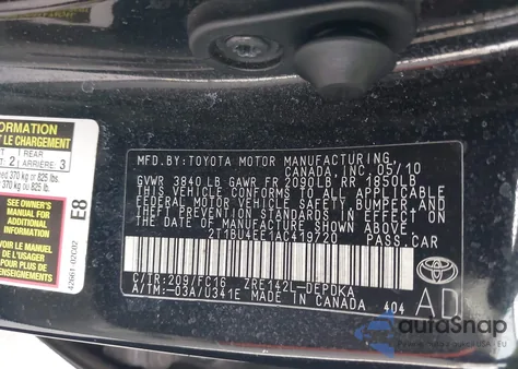 2010 Toyota Corolla Le z USA, uszkodzony, nr VIN 2T1BU4EE1AC419720